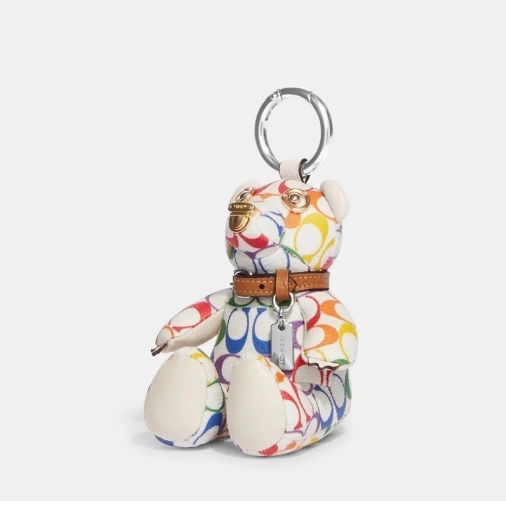 New Coach Bear Bag Charm In Rainbow Signature Canvas